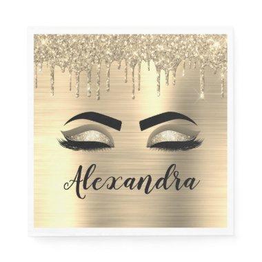 Gold Glitter Sparkle Eyelashes Monogram Name Napkins