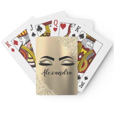 Gold Glitter Sparkle Eyelashes Monogram Name Poker