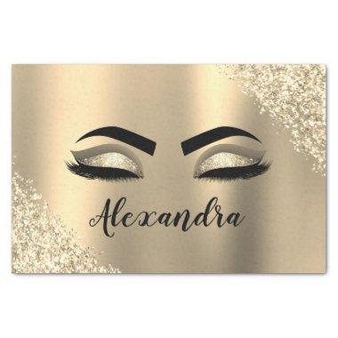 Gold Glitter Sparkle Eyelashes Monogram Name Tissue Paper