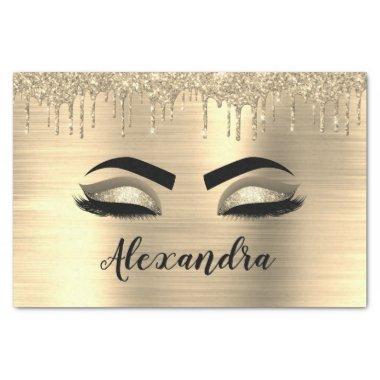 Gold Glitter Sparkle Eyelashes Monogram Name Tissue Paper