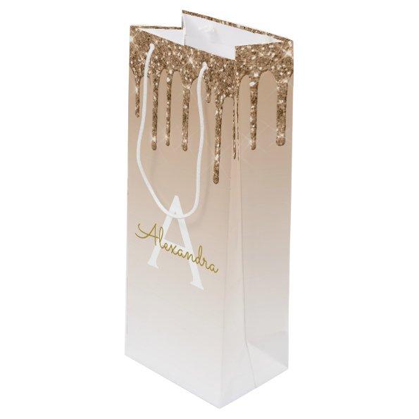 Gold Glitter & Sparkle Luxury Monogram Wine Gift Bag