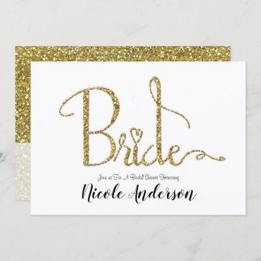 Gold Glitter Sparkle Modern Bride Bridal Shower Invitations