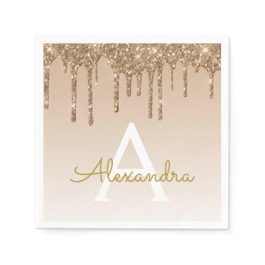 Gold Glitter & Sparkle Monogram 50th Birthday Napkins