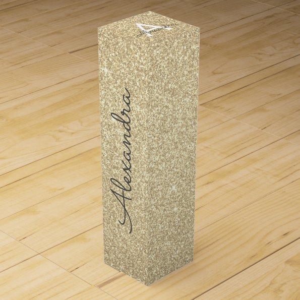 Gold Glitter & Sparkle Monogram Wine Box