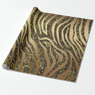 Gold Glitter Sparkle Zebra Jungle Safari Glam Wrapping Paper