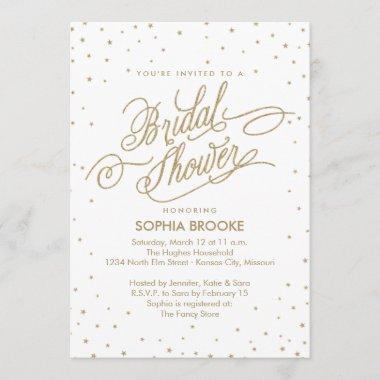Gold Glitter Stars Elegant Bridal Shower Invitations