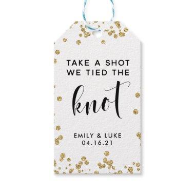 Gold Glitter Take a Shot We Tied the Knot Wedding Gift Tags