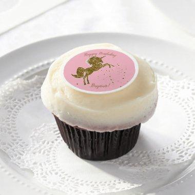 Gold Glitter Unicorn Sparkle Stars Birthday Party Edible Frosting Rounds