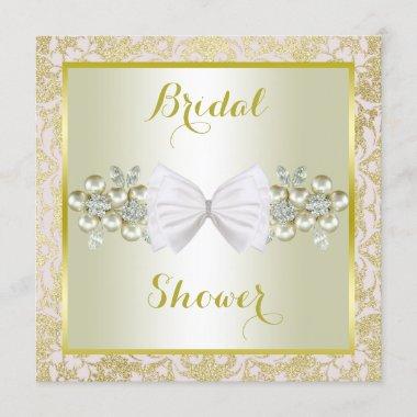Gold Glitters, Diamond Gems & Bow Bridal Shower Invitations