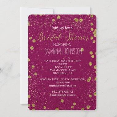 Gold Glittery Confetti Dots Pink bridal shower Invitations