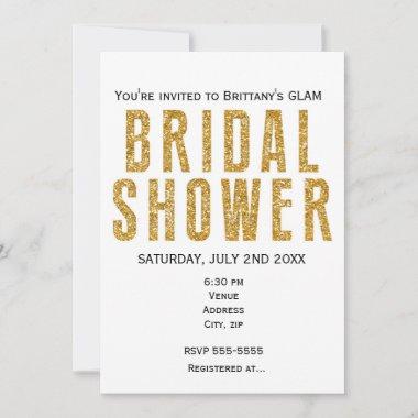 Gold Glitzy Glitter Bridal Shower Glam Invitations