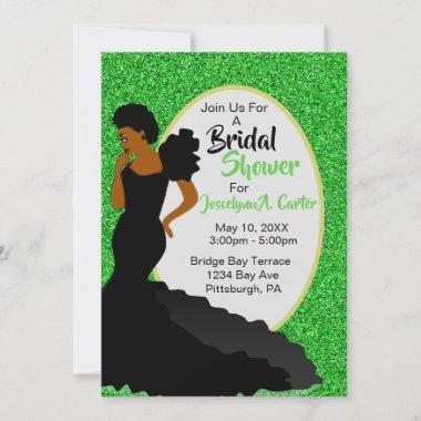 Gold & Green African American Bridal Shower  Invitations