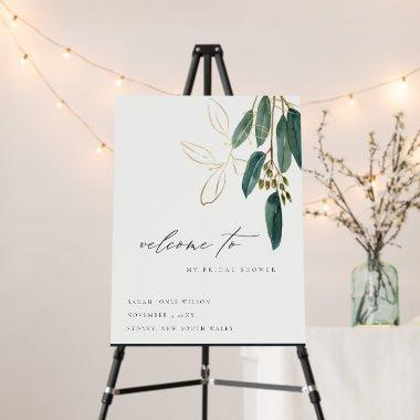 Gold Green Eucalyptus Branch Bridal Shower Welcome Foam Board