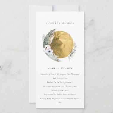 Gold Green Floral Wreath Couples Shower Invite