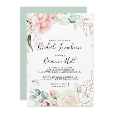 Gold Green Foliage Bridal Luncheon Bridal Shower Invitations