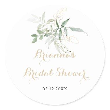 Gold Green Foliage Bridal Shower Favor Classic Round Sticker