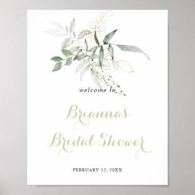 Gold Green Foliage Bridal Shower Welcome Poster