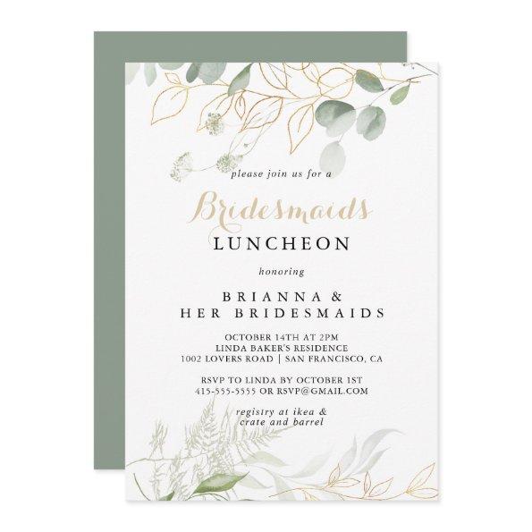 Gold Green Foliage Bridesmaids Luncheon Shower