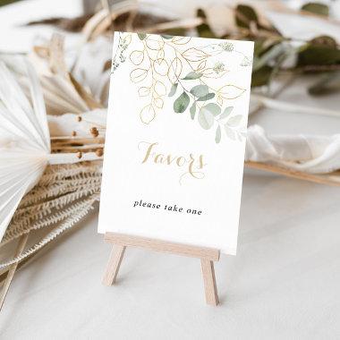Gold Green Foliage Calligraphy Favors Sign