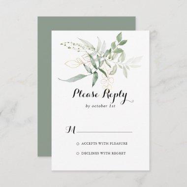 Gold Green Foliage Calligraphy RSVP
