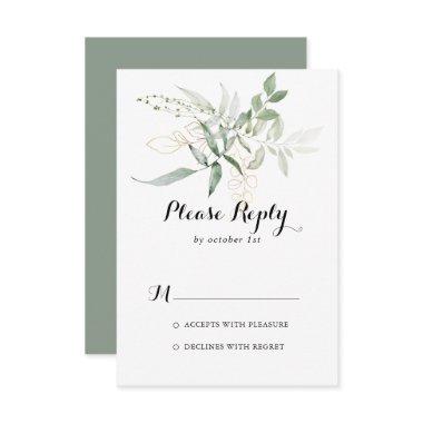 Gold Green Foliage Calligraphy RSVP