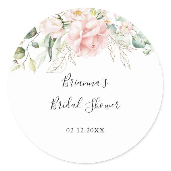 Gold Green Foliage Floral Bridal Shower Favor Classic Round Sticker