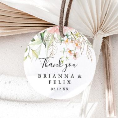 Gold Green Foliage Floral Thank You Wedding Favor Classic Round Sticker