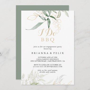 Gold Green Foliage I Do BBQ Engagement Party Invitations