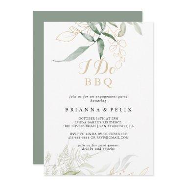 Gold Green Foliage I Do BBQ Engagement Party Invitations