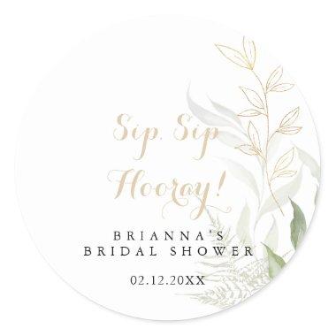 Gold Green Foliage Sip Sip Hooray Bridal Shower Classic Round Sticker