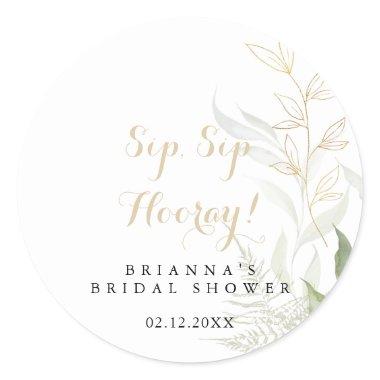 Gold Green Foliage Sip Sip Hooray Bridal Shower Classic Round Sticker