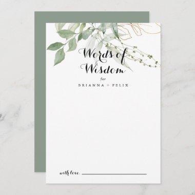 Gold Green Foliage Wedding Words of Wisdom  Advice Card