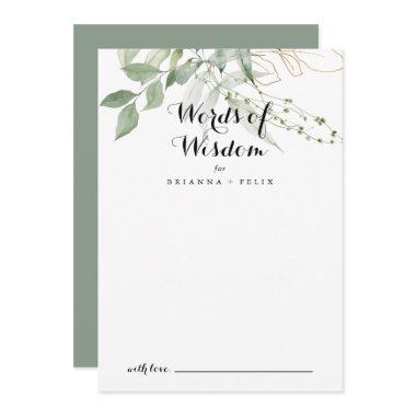 Gold Green Foliage Wedding Words of Wisdom  Advice Card