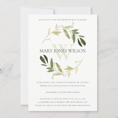 GOLD GREEN FOLIAGE WREATH SHOWER BY MAIL Invitations