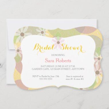 Gold, Green & Pink I White Daisies Bridal Shower Invitations