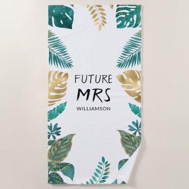 Gold Green White Tropical Future Mrs Beach Towel