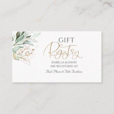 Gold Greenery Branches Elegant White Gift Registry Enclosure Invitations