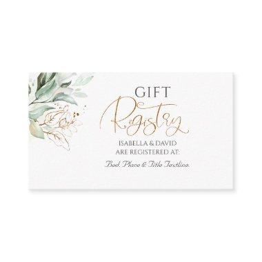 Gold Greenery Branches Elegant White Gift Registry Enclosure Invitations