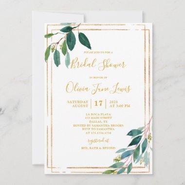 Gold Greenery Bridal Shower Invitations