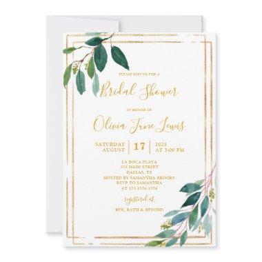 Gold Greenery Bridal Shower Invitations