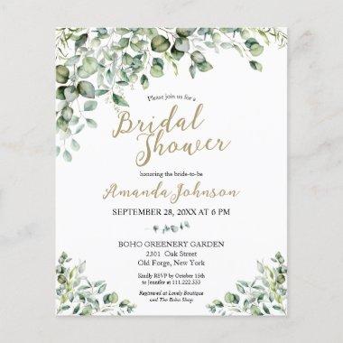 Gold Greenery Budget Bridal Shower Invitations