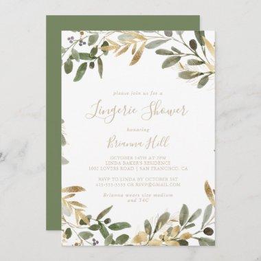 Gold Greenery Fall Bridal Lingerie Shower Invitations