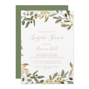 Gold Greenery Fall Bridal Lingerie Shower Invitations