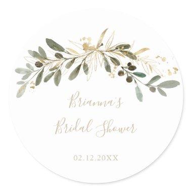 Gold Greenery Fall  Favor  Classic Round Sticker