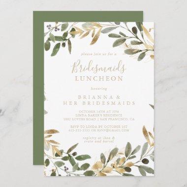 Gold Greenery Fall Bridesmaids Luncheon Shower Invitations