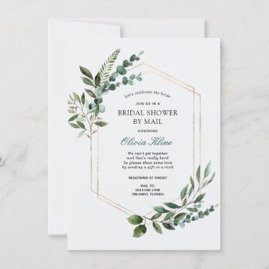 Gold Greenery Frame Bridal Shower by Mail Invitations