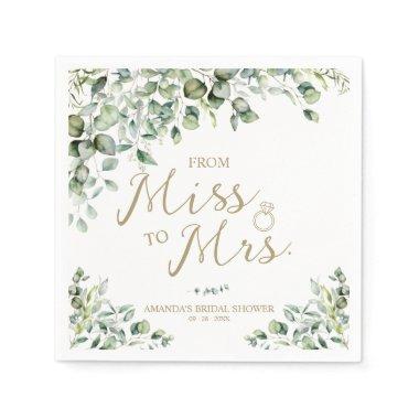 Gold Greenery From Miss To Mrs  Napkins