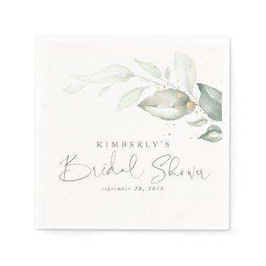 Gold Greenery Leaves Elegant Bridal Shower Napkins