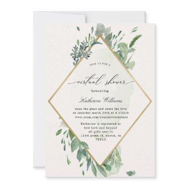 gold greenery virtual baby Shower Invitations