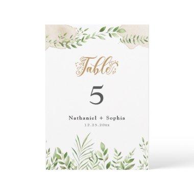 Gold Greenery Watercolor " Table Number